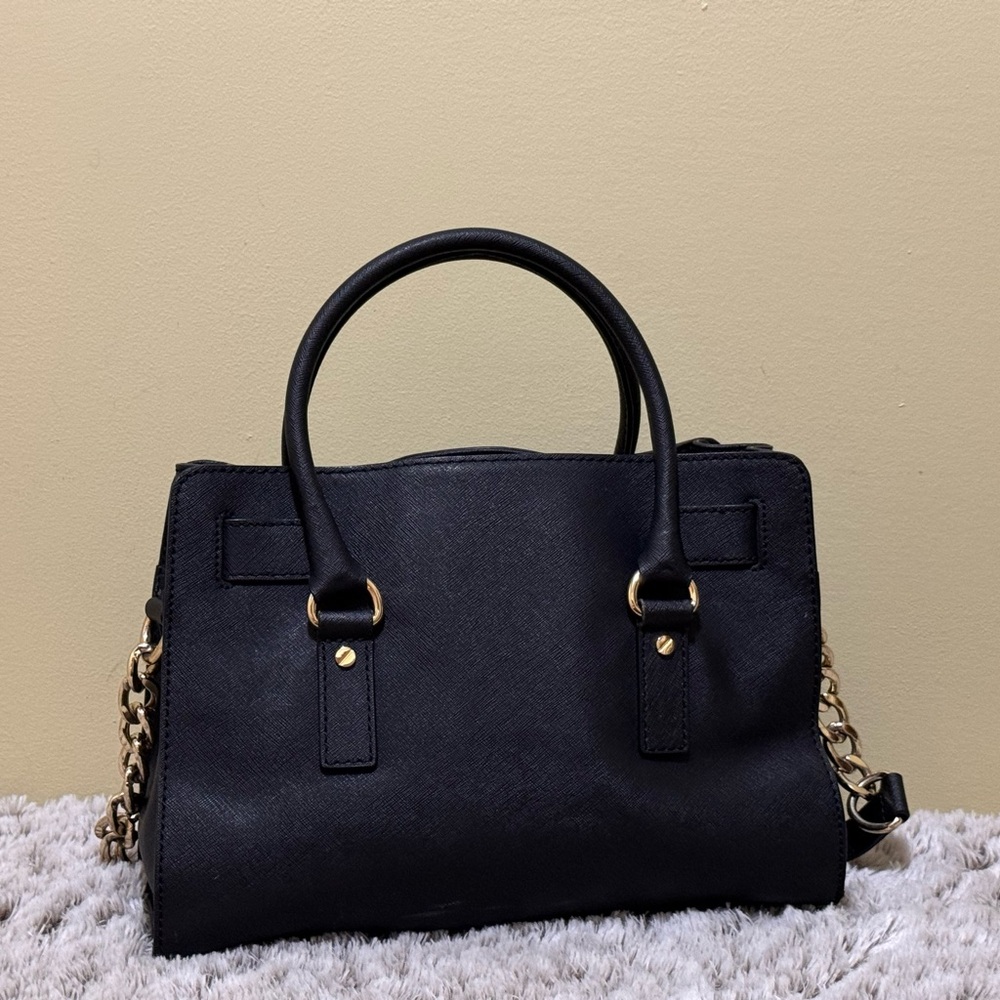 Michael Kors Hamilton leather satchel in black with gold-tone hardware. - Picture 5 of 8